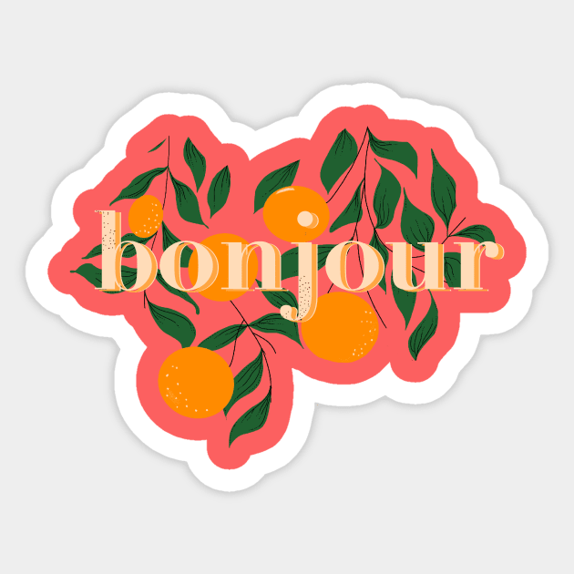 Orange Citrus French Bonjour Illustration Sticker by thecolddots